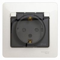 Розетка 1-м СП Glossa 16А IP44 с защ. крышкой защ. шторки с заземл. в сборе перламутр SchE GSL000648