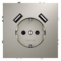 Розетка 1-м СП S70 16А с USB A+A с заземл. защ. шторки механизм кашемир Voltum VLS040403