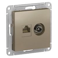 Розетка компьютерная + телевизионная 2-м AtlasDesign RJ45 кат.5E + TV механизм шампань SchE ATN000589