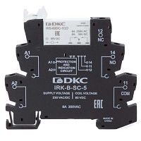 Реле интерфейсное 1CO ком. ток 6А AgSnO2 напряжение 230В AC/DC винтовые клеммы DKC IRK-230UC-1CO
