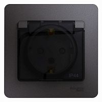 Розетка 1-м СП Glossa 16А IP44 250В с заземл. защ. шторки с крышкой в сборе графит SchE GSL001348