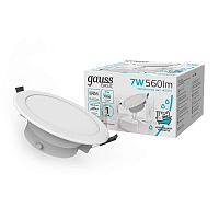 Светильник светодиодный Basic Downlight 7Вт 4000К IP54 560лм 185-250В 95х45 круг бел. GAUSS 9033420207