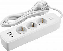 Удлинитель 3х3м с заземл. 10А IP20 90 839 OPE-USB-03-300-ESC-3x1 USB 2xType-A + Type-C с кнопкой ОНЛАЙТ 90839