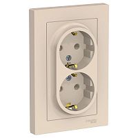 Розетка 2-м AtlasDesign 16А с заземл. в сборе беж. SchE ATN000224