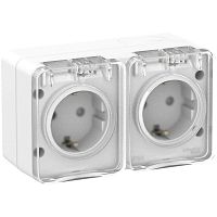 Розетка двойная ОП AtlasDesign Profi54 с заземл. со шторками 16А 250В бел. SchE ATN540126