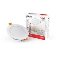 Светильник светодиодный Basic Downlight 5Вт 4000К IP20 300лм 210-240В 95х26 круг бел. GAUSS 9029420205