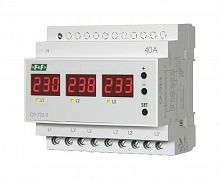 Реле напряжения CP-723-3 1ф/3ф 3х40А контроль напряжения: нижн. порог 140-210В верхн. порог 240-300В цифров. индикация напряжения 6мод. монтаж на DIN-рейку F&F EA04.009.022