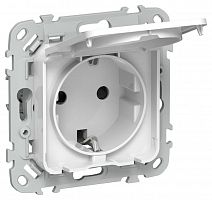 Розетка СП FLITE РСшкр11-1-44-ФлБ 16А IP44 с заземл. с защ. шторками и крышкой безвинтовое крепление механизм бел. IEK FI-R16-16-1-44-K01