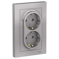 Розетка 2-м AtlasDesign 16А с заземл. в сборе алюм. SchE ATN000324