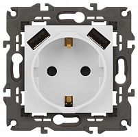 Розетка 16А 250В 2P+E с 2хUSB 5В-3А защ. шторки Elegance бел. 14-4109-01 ЭРА Б0047867