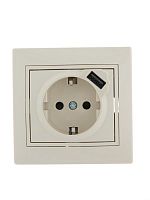 Розетка 1-м СП Мира 16А с з/к +USB крем. LEZARD 701-0303-181