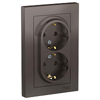 Розетка 2-м AtlasDesign 16А с заземл. в сборе мокко SchE ATN000624