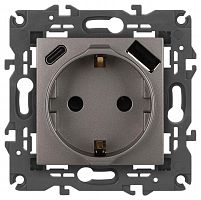 Розетка ЭРА Elegance 14-4108-16 2P+E 16A-250В со шторками с USB type-A+C 5В-3А титан Эра Б0067695