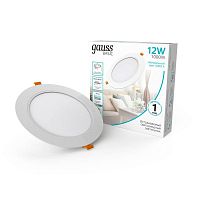 Светильник светодиодный Basic Downlight 12Вт 4000К IP20 1000m 170-260В 145х26 круг бел. GAUSS 9030420212