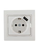 Розетка 1-м СП Мира 16А с з/к + USB разъем бел. LEZARD 701-0202-181