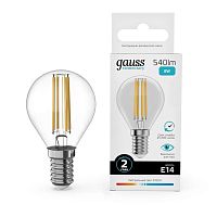 Лампа светодиодная филаментная Filament Elementary 8Вт шар 4100К Е14 540лм GAUSS 52128
