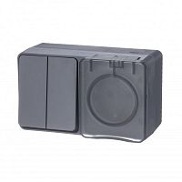 Блок ОП AtlasDesign Profi54 розетка 16А 250В с заземл. с защ. шторками + 2-кл. выключатель 10А антрацит SchE ATN544074