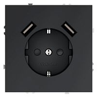 Розетка 1-м СП S70 16А с USB A+A с заземл. защ. шторки механизм графит Voltum VLS040407