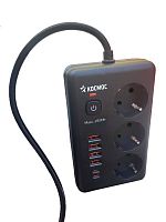 Удлинитель с сетевым фильтром 3х1.5м 10А 4USB + 2USBC 2500Вт ПВС 3х1 прямоуг. черн. КОСМОС FKsm1.5m-3gPF(B)USB