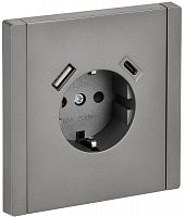 Розетка FORTE&PIANO FP547 16А USB A+C 18Вт с заземл. защ. шторки винт. крепл. сталь IEK FP-R14-16-U22-018-K46