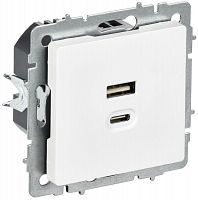 Розетка СП BRITE USB A+C 45Вт высокоск. заряд. РЮ11-2-БрАБ арктич. бел. IEK BR-U22-045-K91