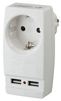 Адаптер SP-1e-USB-W "Polynom" 1-м 220В+ 2хUSB 2100мА c зазeмл. бел. ЭРА Б0026332