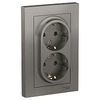 Розетка 2-м AtlasDesign 16А с заземл. в сборе сталь SchE ATN000924