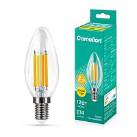 Лампа светодиодная филаментная LED12-C35-FL/830/E14 12Вт свеча прозрачная 3000К тепл. бел. E14 207-244В Camelion 13708
