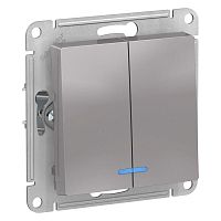 Механизм выключателя 2-кл. СП AtlasDesign 10А IP20 (сх. 5а) 10AX с подсветкой алюм. SchE ATN000353