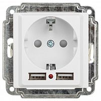 Розетка Intro Accent 6-410-01 P+E Schuko со шторками 16А-250В + 2хUSB IP20 СУ бел. Intro Б0063689