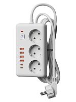 Удлинитель с сетевым фильтром 3х1.5м 10А 4USB + 2USBC 2500Вт ПВС 3х1 прямоуг. бел. КОСМОС FKsm1.5m-3gPF(W)USB