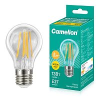 Лампа светодиодная филаментная LED13-A60-FL/830/E27 13Вт грушевидная прозрачная 3000К тепл. бел. E27 220В Camelion 13716