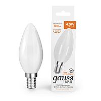 Лампа светодиодная филаментная Basic Filament 4.5Вт Свеча 2700К Е14 380лм milky GAUSS 1035115