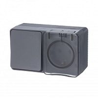 Блок ОП AtlasDesign Profi54 розетка 16А 250В с заземл. с защ. шторками + 1-кл. выключатель 10А антрацит SchE ATN544070