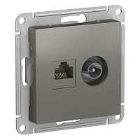 Розетка компьютерная + телевизионная 2-м AtlasDesign RJ45 кат.5E + TV механизм сталь SchE ATN000989